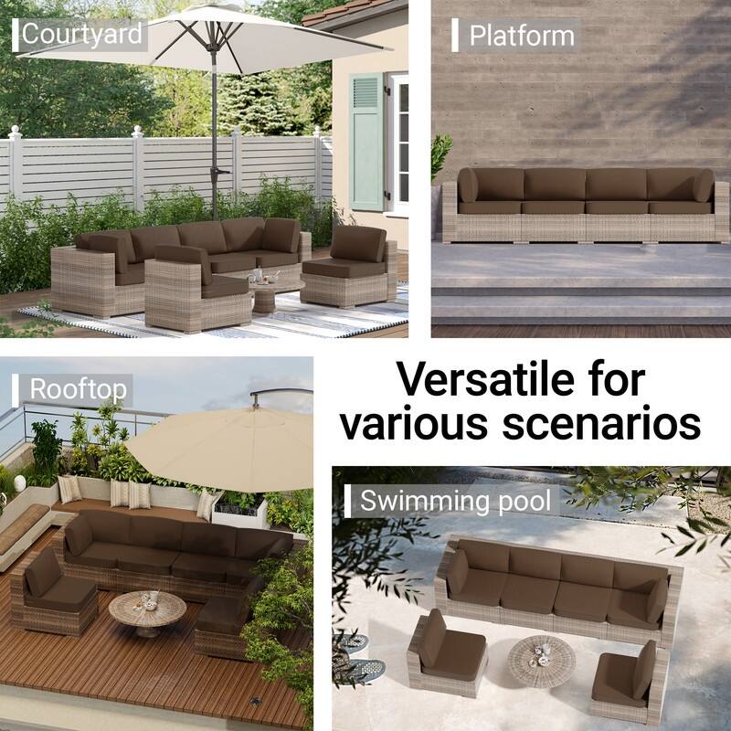 14-Piece Patio Furniture Sofa Cushions, 6-Seater Outdoor Cushion Set (Only Include Cusions，Not Sofa） - 25.6*25.6*4in
