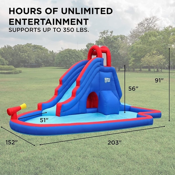 Sunny & Fun Slide 'N Spray Inflatable Water Slide Park & Blow up Pool with Air Pump - Blue