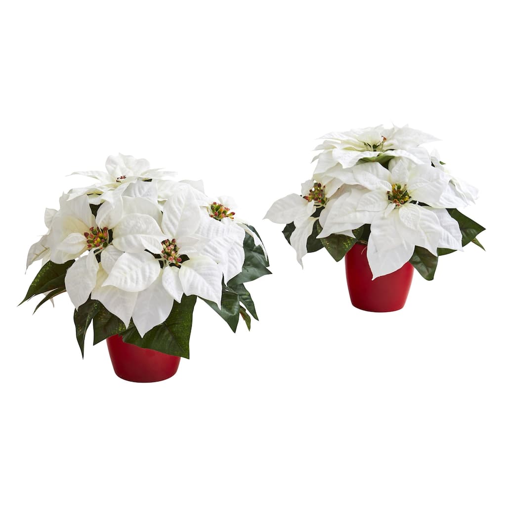 Artificial Maple Leaf Plant with Planter - 19 Inch Fall Foliage Decor Indoor Outdoor - White - 12