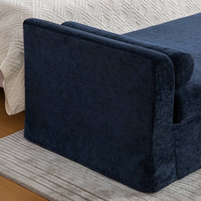 90.6''W Chenille End of Bed Bench With 2 Bolster Pillows,Chaise Lounge,Entryways Bench