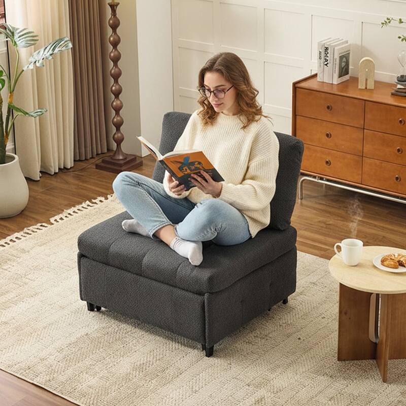 Teddy Fleece Armless Sleeper Chair Sofa Bed Space-Saving Pull-Out Chair Bed For Small Spaces