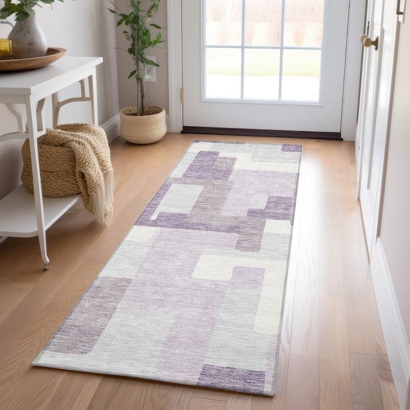 Machine Washable Indoor/ Outdoor Chantille Contemporary Blocks Rug