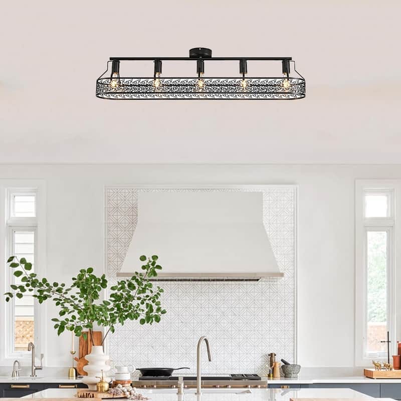 5 Light kitchen light fixtures black mount flush light iron ceiling light - N/A