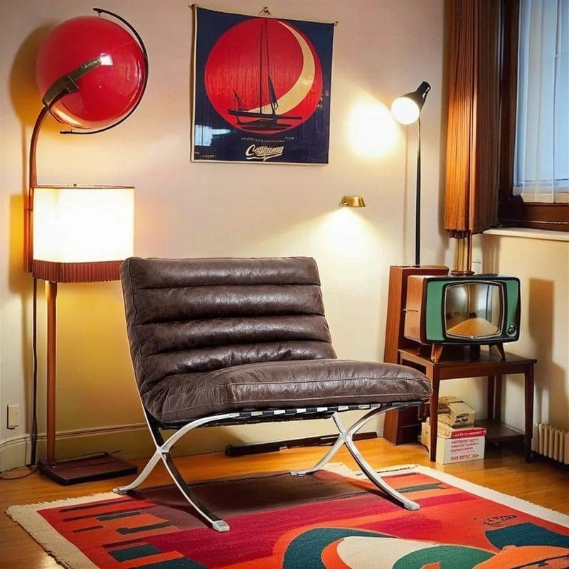 Mid Century Tufted Top Grain Leather Upholstered Lounge Chair