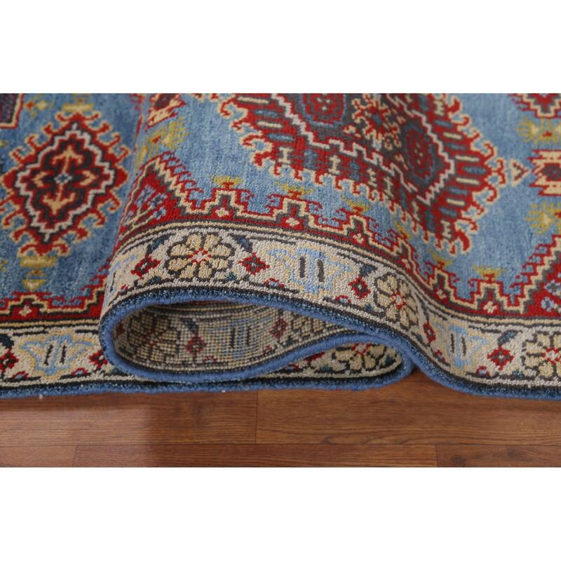 Light Blue Geometric Viss Oriental Runner Rug Hand-Knotted Wool Carpet - 2'6"x 7'9"