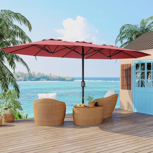 large rectangular patio umbrella with stand ABCCANOPY Outdoor Double-Sided 15FT Umbrella Light / Khaki decks and gardens GRANDPATIO Large Rectangular Patio Umbrella