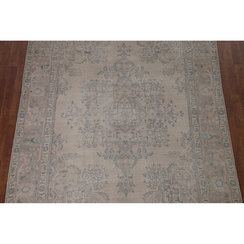 Distressed Tabriz Persian Vintage Rug Living Room Handmade Wool Carpet - 6'4" x 9'1"