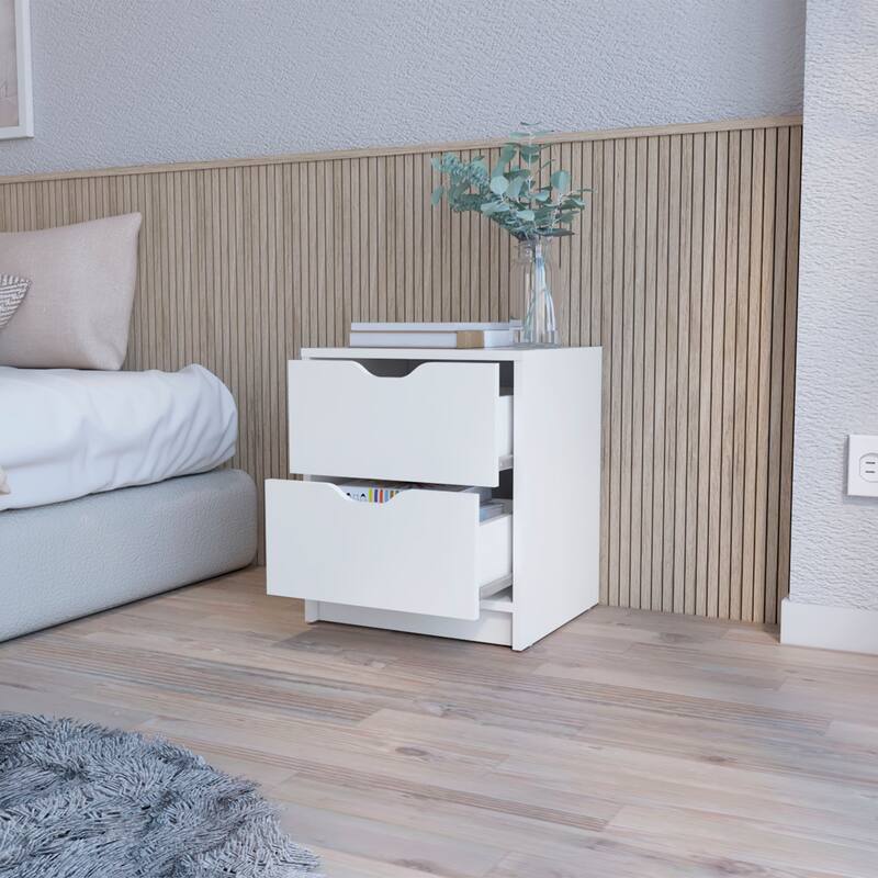 White 2-Drawer Nightstand, Ergonomic Design, Ample Storage, Convenient Access