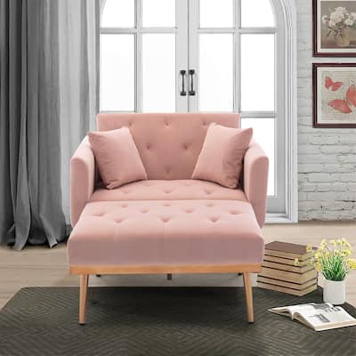 Velvet Upholstered Tufted Living Room Sleeper Sofa Chair With Rose Golden feet