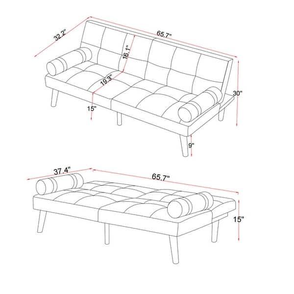 Modern Convertible Linen Fabric Sofa Bed Futon with Wood Legs, Ivory ...