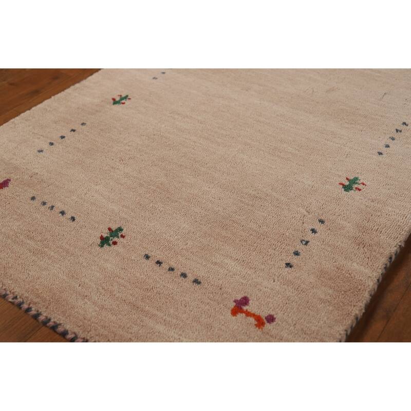 Hand Knotted Oriental 100% Wool Carpet Tribal Animal Pictorial Peach Gabbeh Runner Rug - 4' 9'' X 2' 3''