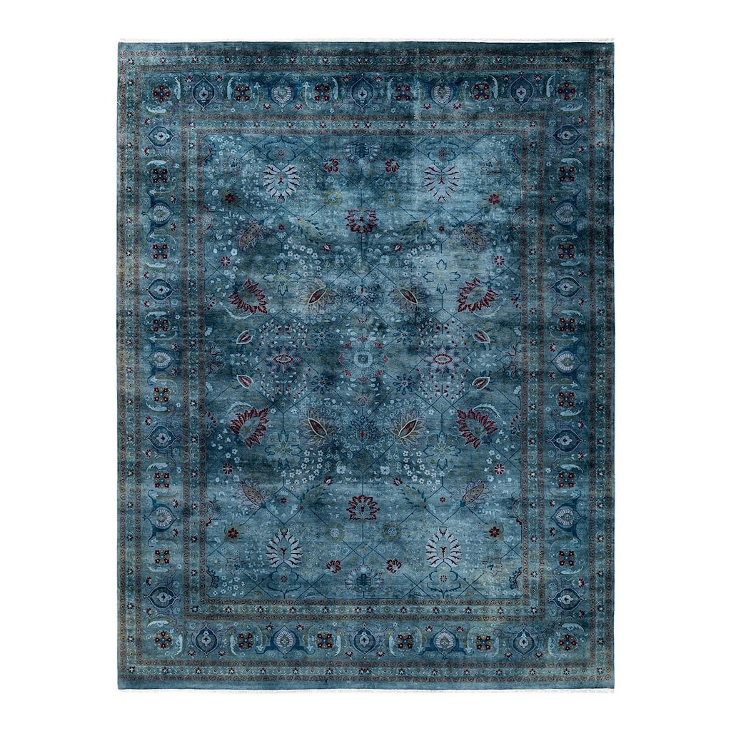 Overton Hand Knotted Wool Vintage Inspired Modern Contemporary Overdyed Gray Area Rug - 9' 3" x 11' 10"