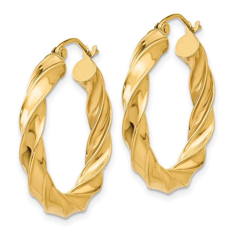 Curata 14k Yellow Gold Polished Light 27x4mm Twisted Hoop Earrings