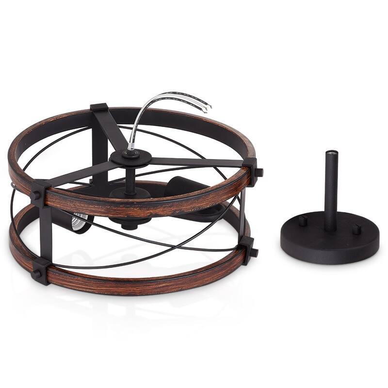 Richwood 2-Light Rustic Semi-Flush Mount Ceiling Light with Distressed Black/Wood Tone
