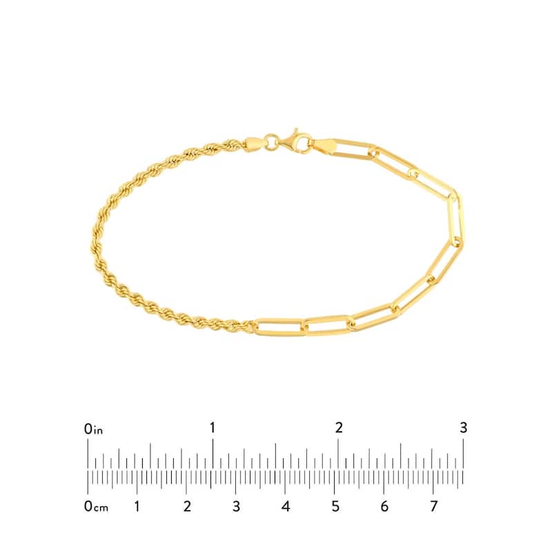 Curata 14k Yellow Gold 7.5" 5mm Double Duty Paperclip and Rope Chain Bracelet