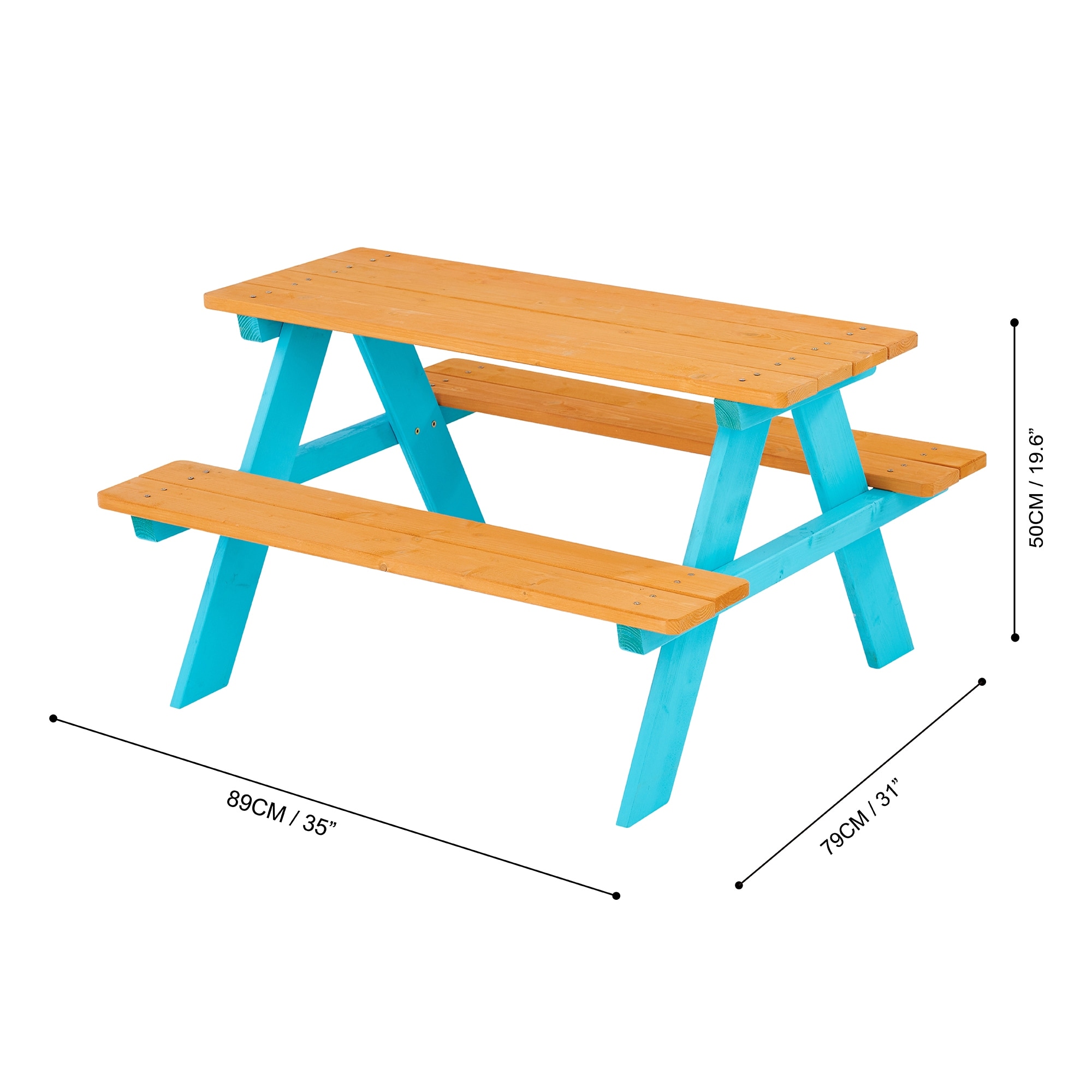 Teamson Kids Outdoor Picnic Table Set with Bench, Natural/Blue TK