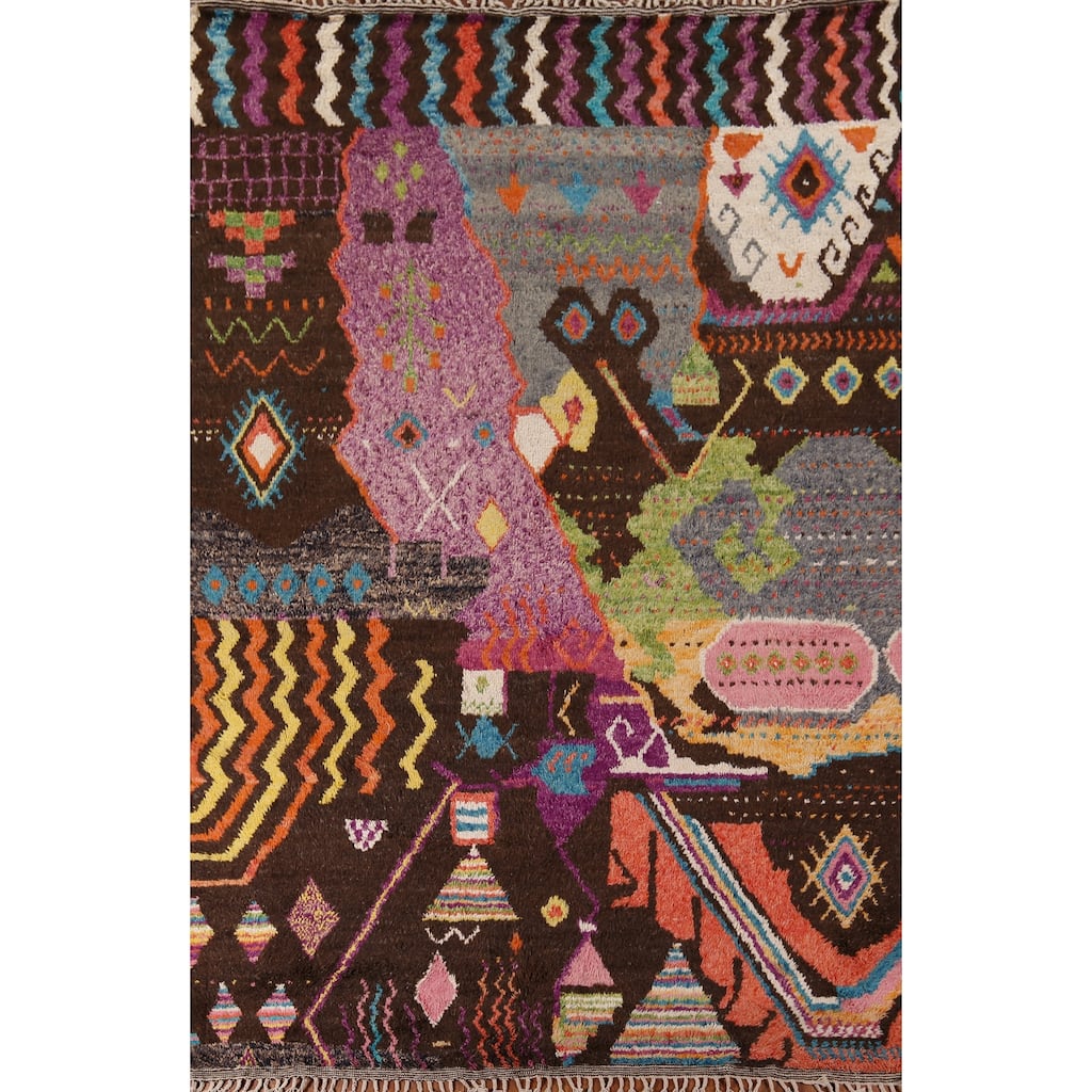 Plush Moroccan Area Rug Hand-Knotted Tribal Wool Carpet - 8'1" x 12'7"