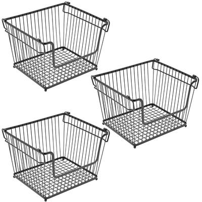 Stackable Metal Storage Organizer Bin Basket - Large, 3 Pack