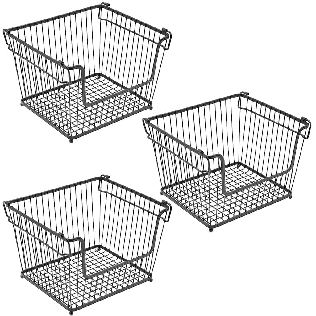 Stackable Metal Storage Organizer Bin Basket - Large, 3 Pack ...