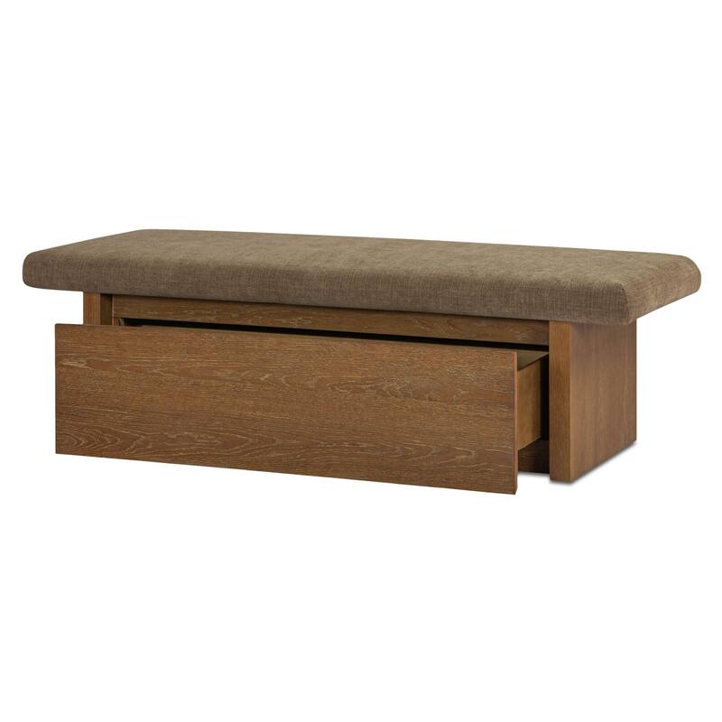 Title: NADAAL STUDIOS Nadaal Orielle Storage Bench, Linen‑Blend Chenille Seat with Oak Veneer Base Oat