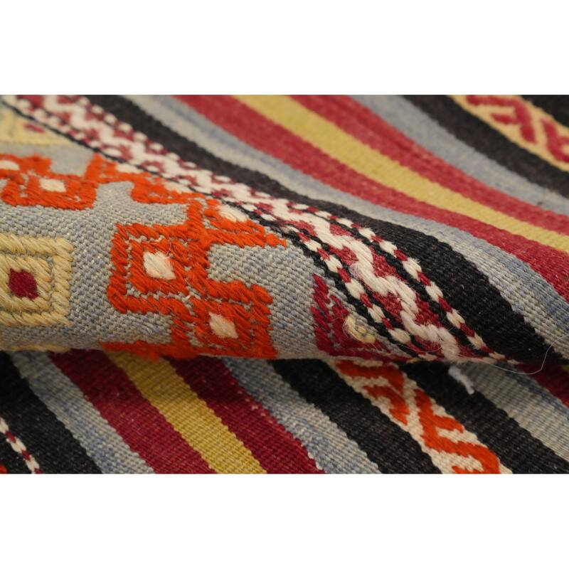 Hand Woven Oriental 100% Wool Carpet Southwestern Tribal Multi-Colored Kilim Area Rug - 9' 8'' X 4' 11''