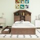 preview thumbnail 26 of 69, Wooden platform bed with house shaped storage headboard and drawers