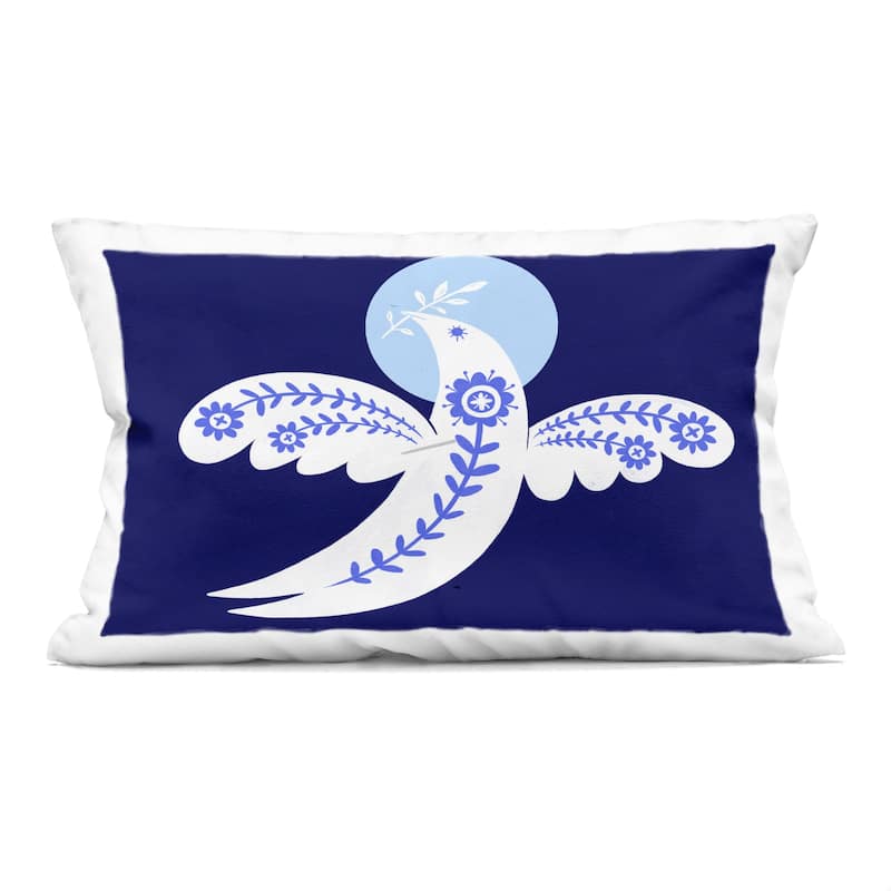 Stupell Peace Dove with Folk Florals Decorative Printed Throw Pillow Design by Hannah Moren - Accent - Polyester - Blue - Single