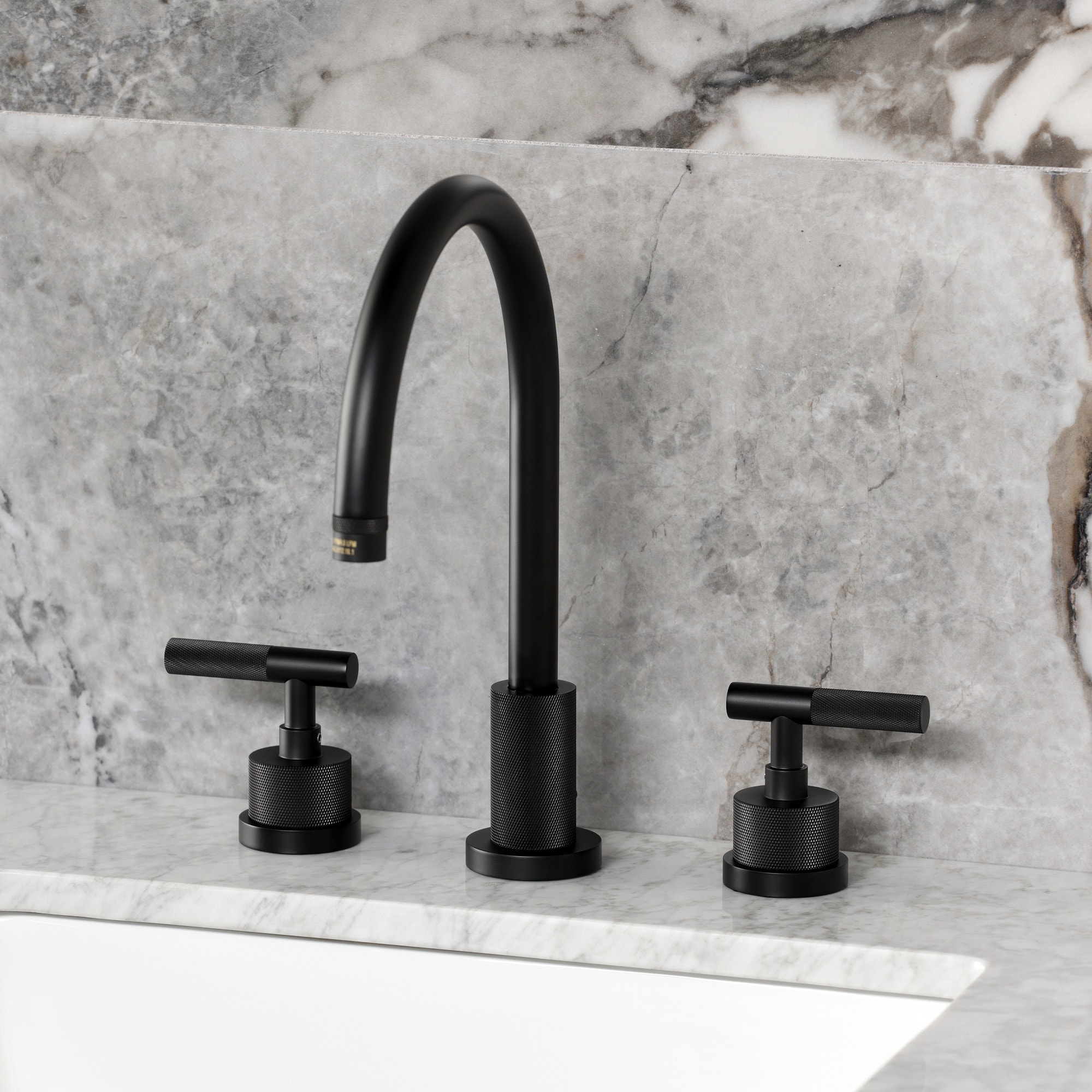 Kingston Brass Convergent Widespread Bathroom Faucet with Knurled Handle and Brass Pop-Up