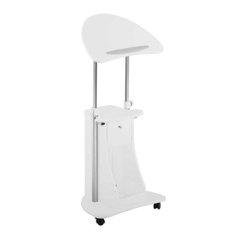 Sit-to-Stand Rolling Adjustable Laptop Cart With Storage, White