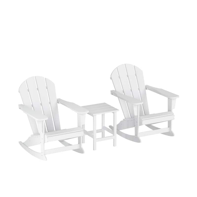 Polytrends Laguna 3-Piece Poly Adirondack Rocking Chairs and Side Table Set - White