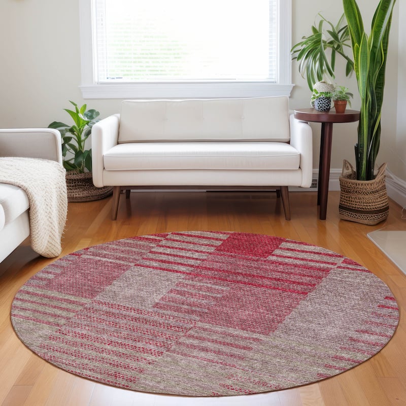 Machine Washable Indoor/ Outdoor Modern Stripes Chantille Rug
