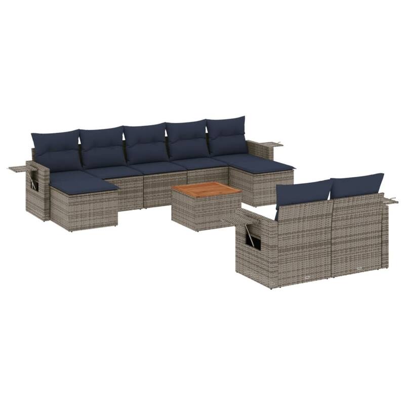 vidaXL 10 Piece Patio Sofa Set with Cushions Black Poly Rattan - 21.7" x 24.4" x 27.2"
