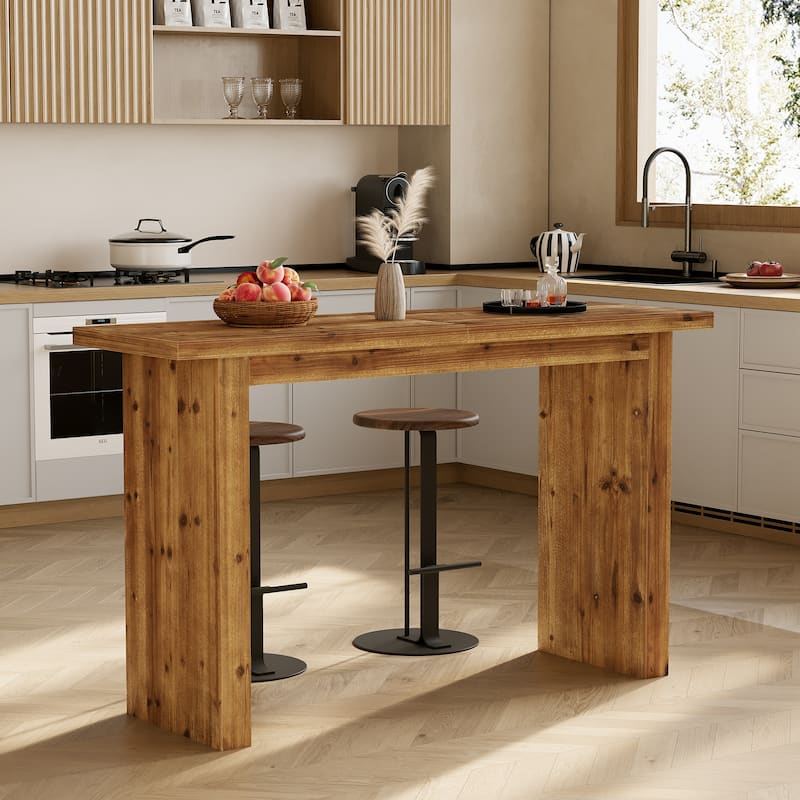 Solid Wood 63" Bar Table, Counter Height Kitchen Table with Sturdy Base