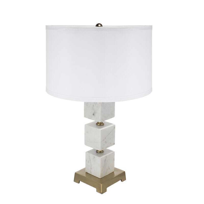 D16x26.5" White Marble Cube Table Lamp with Gold Base and Body - Gold+White