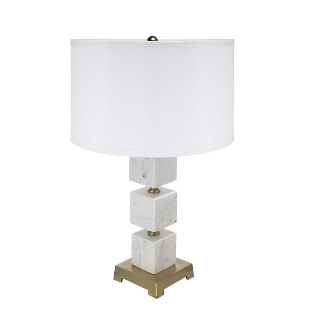 D16x26.5" White Marble Cube Table Lamp with Gold Base and Body
