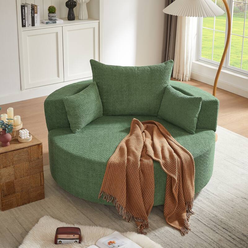 Chenille Swivel Barrel Chair with Pillows