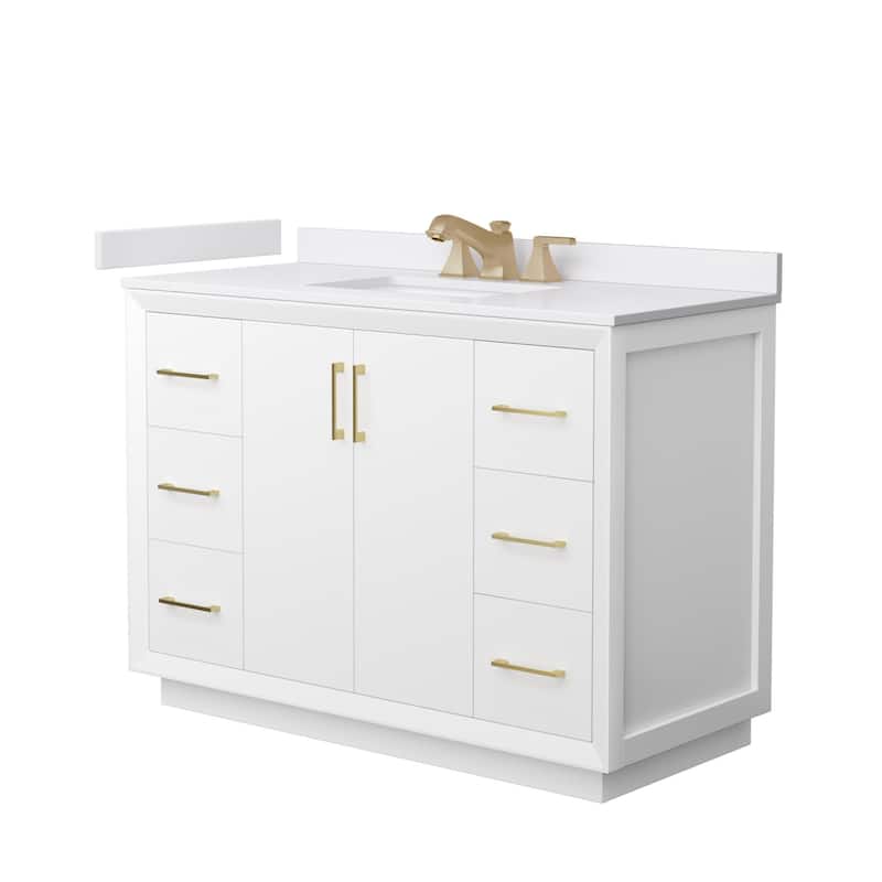 Wyndham Collection WCF4141-48S-VCA-US3MXX Strada 48" Free Standing - White / White Cultured Marble Top / Satin Bronze