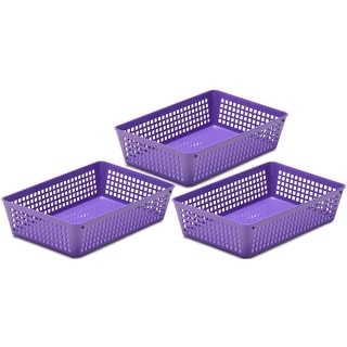 CertBuy 3-Pack Plastic Storage Baskets - 14x10x4.5 Inch Woven Organizer Bins With Handles, Dark Grey