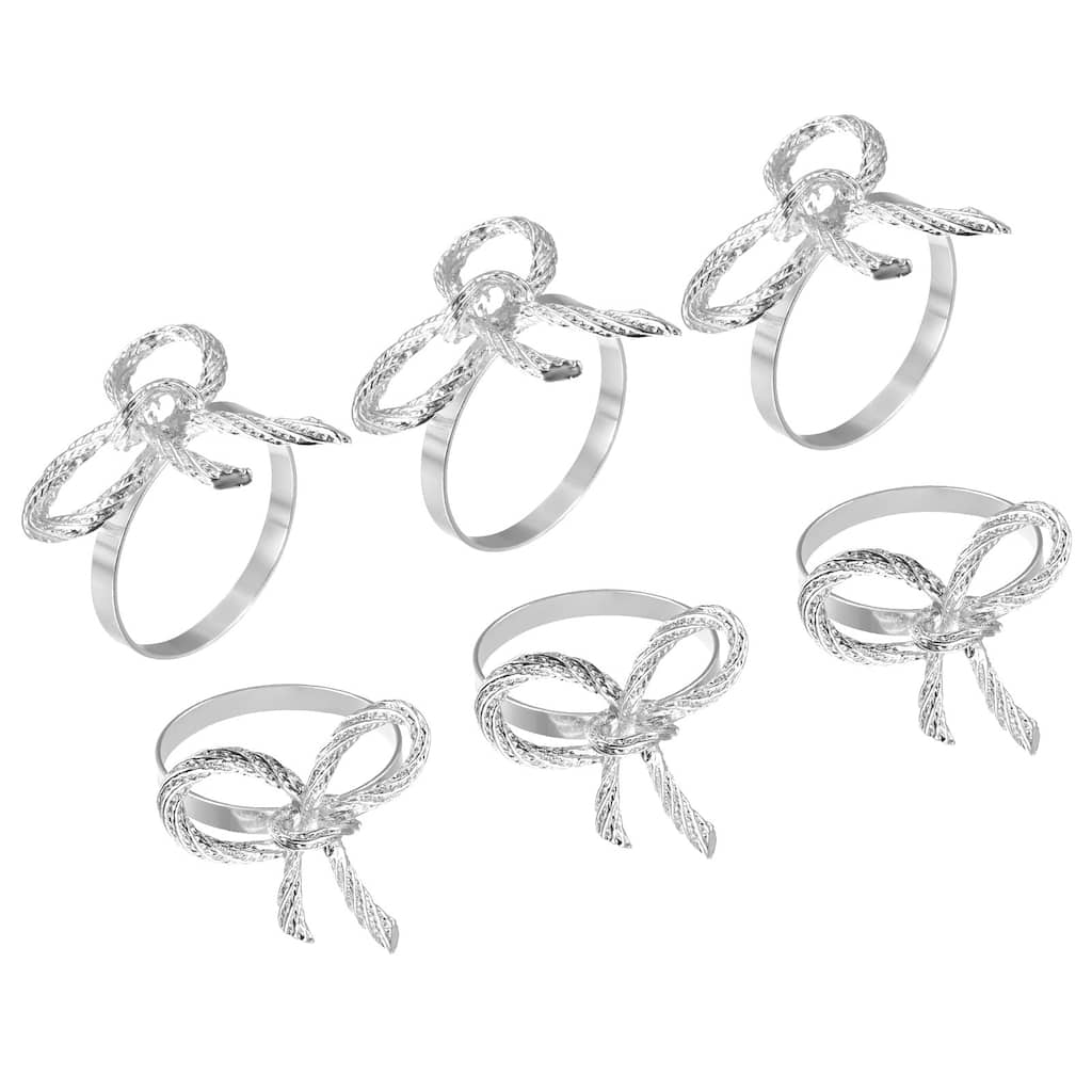 Metal Napkin Rings, 6pcs Bow-knot Napkin Ring Holder Set, Silver Tone - Silver Tone - 38mm