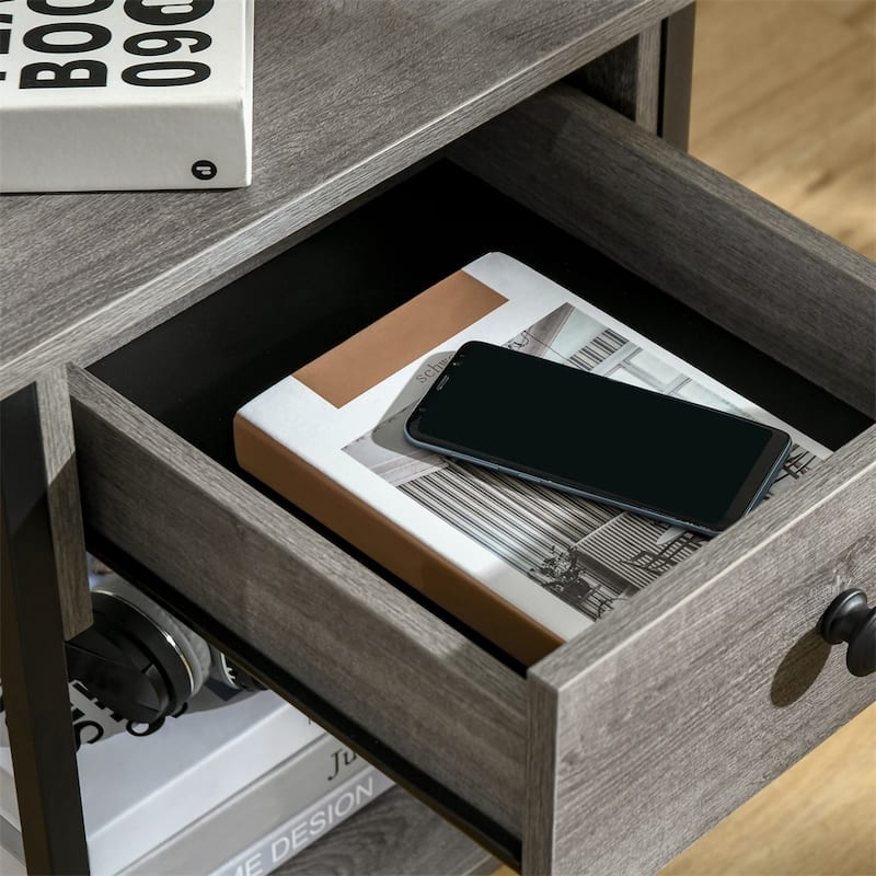 Wood End Table with Storage Shelf and with Drawer