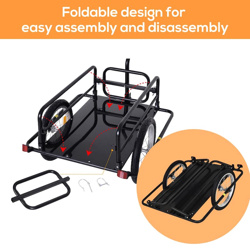 Foldable Heavy-Duty Bike Cargo Trailer with 16-Inch Wheels and 88lb Capacity