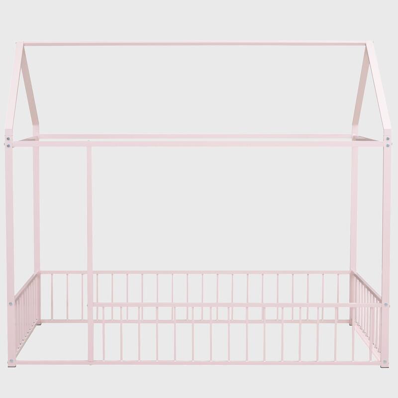 Twin Size Metal Bed House Bed Frame with Fence