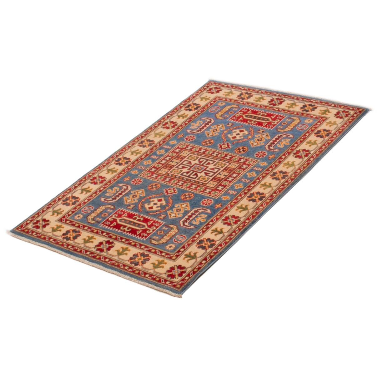ECARPETGALLERY Handknotted Uzbek Ghazni Sky Blue Wool Rug 3'3 x 4'10