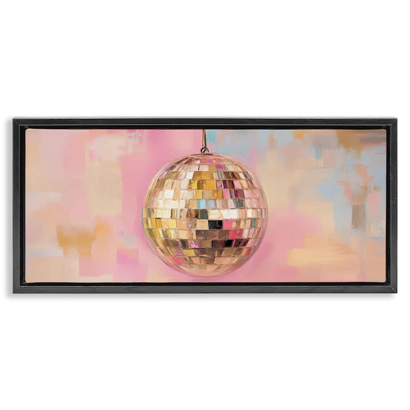 Stupell Gold Hued Disco Ball Framed Floater Canvas Wall Art Design By Nini Art - 25 x 11 - Black
