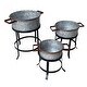preview thumbnail 2 of 8, 3 Piece Round Tub Metal Planter Set with Stand in Galvanized - 51.5 H x 38 W x 54.5 L Inches