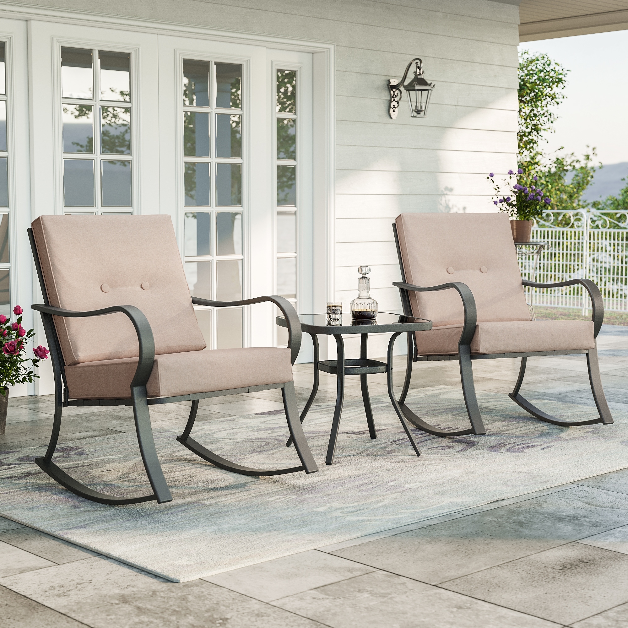 LIVOOSUN 3 Pieces Outdoor Bistro Sets With Table, Soft Cushions