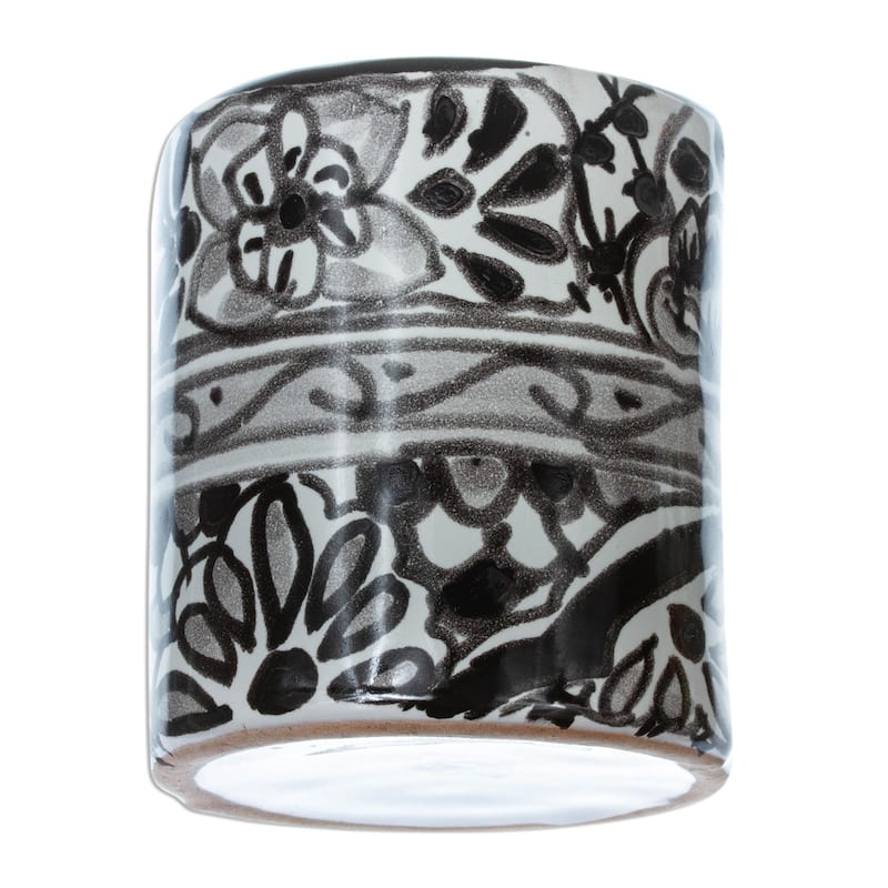 Novica Handmade Monochrome Flowers Ceramic Toothbrush Holder - Black