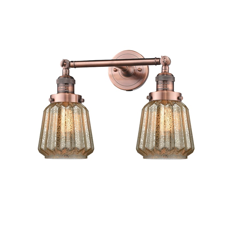Innovations Lighting Chatham 2 Light 16" Wide Bathroom Vanity Light - Antique Copper / Mercury Fluted