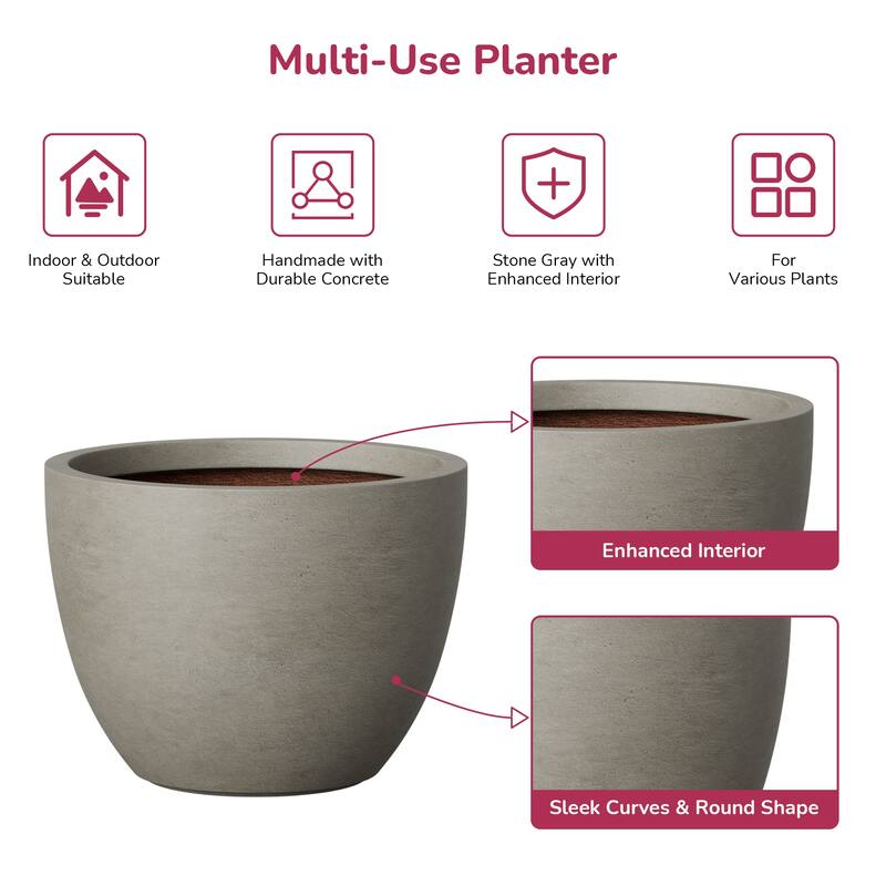 Concrete Round Planter/ Pot (Upgraded Interior) with Drainage Holes