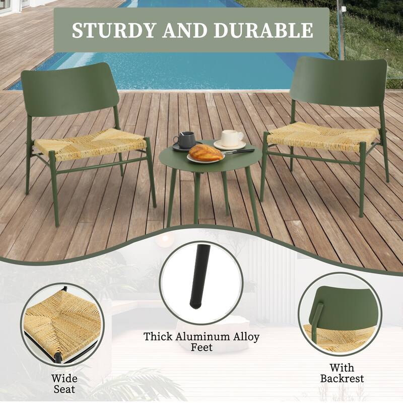 HOMEFUN Outdoor 3-Piece Aluminum Rattan Dining Sets
